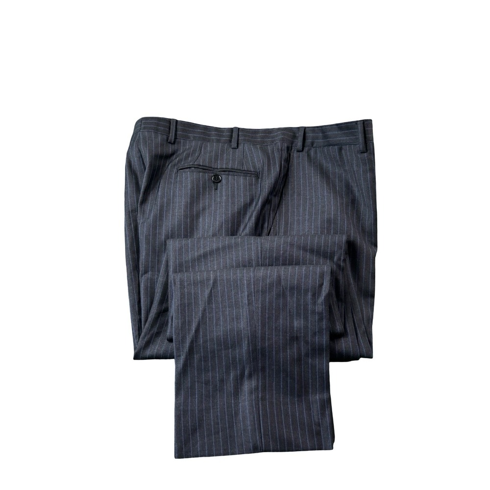 Canali Mens Gray Blue Striped Pure Wool Flat Front Dress Pants Trouser 37x32